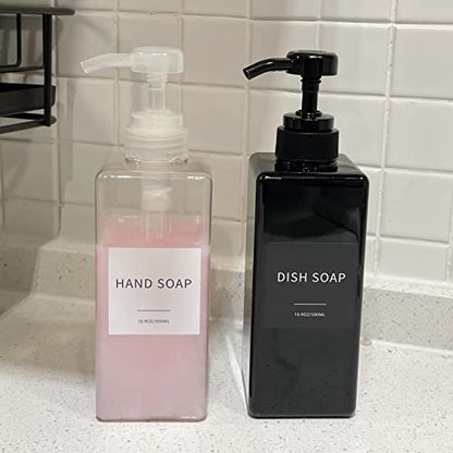 Clear Soap Dispenser with Waterproof Labels, Thickened Plastic Hand Soap Dispenser for Bathroom, Kitchen Dish Washing Liquid Bottles, Shampoo and Conditioner Bottles with Funnel (16oz 2Pack Clear) - color: 2 Clear
