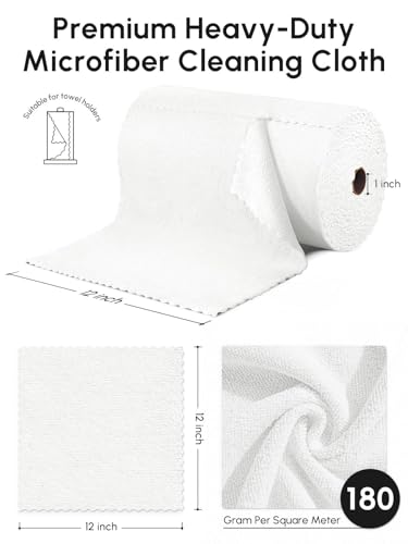 Microfiber Cleaning Cloths Roll, 75 Pack Tear Away Microfiber Towels Roll, 12" x 12" Lint Free Rags, Reusable Cleaning Cloths, Washable, Scratch Free,Ultra Absorbent Dish Rags(White) - color: White, size: 75 pack