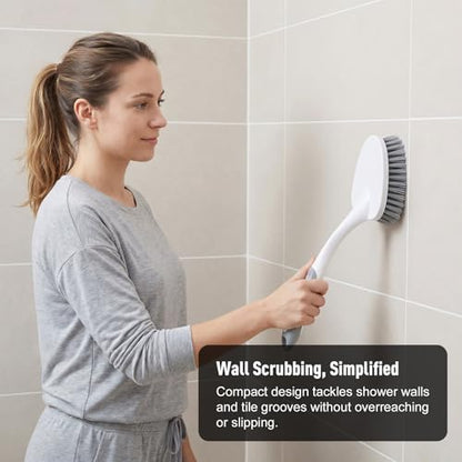 CLEANHOME 3 Pcs Scrub Brush,Multifunctional Cleaning Brush Set with Non-Slip Handle and Sturdy Bristles,Scrub Brushes for Cleaning Bathroom,Kitchen,Grout,Tile,Grey