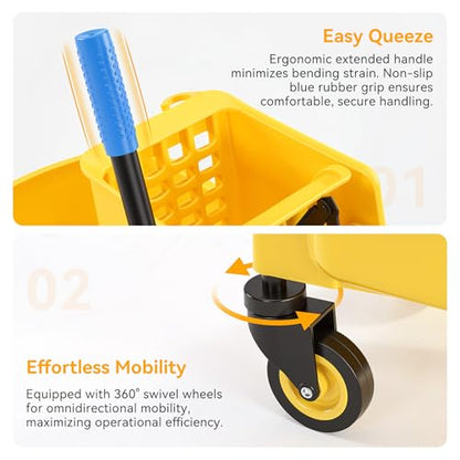 38 Qt Commercial Mop Bucket with Side Press Wringer on Wheels, Including Wet Floor Caution Sign, 1 Heavy Duty Industrial Mop, 1 Mop Head Replacement and a Pair of Gloves