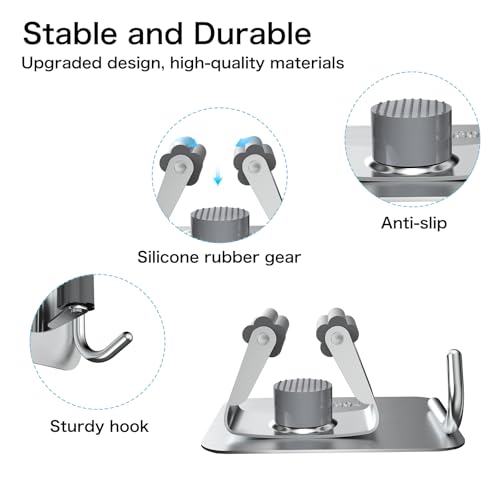 nacena 4 Pack No Drill Self Adhesive Broom Mop Holder Wall Mount with Hooks, Heavy Duty Stainless Steel Organizer for Kitchen Bathroom Garage Storage,Silver - color: Brushed Nickel-4 Packs