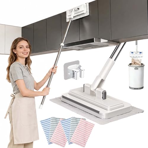 2026 Upgraded Hands Free Multi Purpose Flat Mop, Hands Free Flat Mop, One-Button Cloth Grip, 360° Rotating Reusable Lazy Mops for Floor Wall & Bathroom, Wet & Dry Use (1Mop+6Cloth) - color: 1mop+6cloth