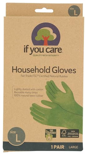 If You Care Latex Gloves, Large – 1 Pair (Pack of 1) – For Gardening, Dishwashing, Cleaning Kitchen and Bathroom – 100% Cotton Lined, Reusable for Women and Men, Green - size: 1 Count (Pack of 1)