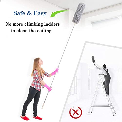 Fan Cleaning Mop Microfiber Duster with Extension Pole, Extra Long 100 inches, Adjustable, Bendable Head, Extendable Duster for Cleaning High Ceiling Fan, Interior Roof, Gap Dust