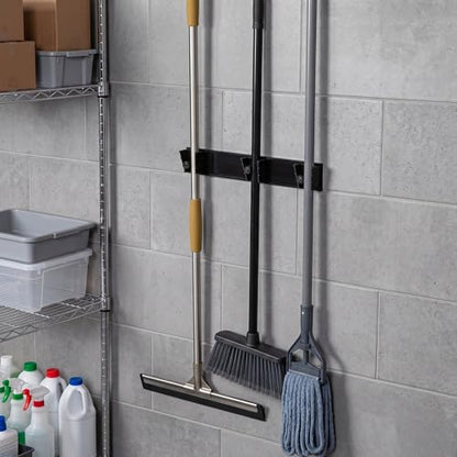 Restaurantware 17.7 Inch Snap-In Design Mop Holder, Black Plastic, 3 Customizable Slots, Screws Included