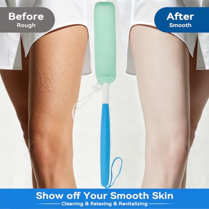 Back Scrubber for Shower，Mesh Sponge Body Shower Brush with Long Handle for Use in Shower Back Scrubber,Back Scrub for Exfoliating Body Scrubber (Blue and Green) - size: Blue+Green Handle (YS0125)