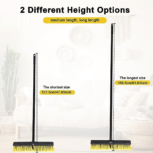 Zhehao 6 Pack 18 Inches Push Broom Outdoor, Multi Surface Garden Brush Broom with Adjustable 63" Long Handle for Deck, Driveway, Patio, Warehouse, Garage, Yard, Concrete Floor Cleaning (Yellow)