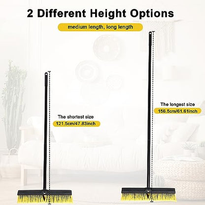 Zhehao 6 Pack 18 Inches Push Broom Outdoor, Multi Surface Garden Brush Broom with Adjustable 63" Long Handle for Deck, Driveway, Patio, Warehouse, Garage, Yard, Concrete Floor Cleaning (Yellow)