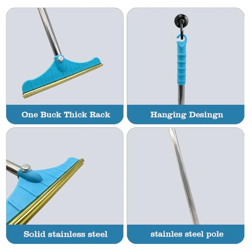 Premium Stainless Steel Pet Hair Removal Carpet Rake | Reusable Adjustable Pet Fur De-Shedding Tool for Carpets, Rugs, Upholstery & Auto Mats | Long Extendable Handle, Heavy-Duty Construction (Blue) - color: Blue