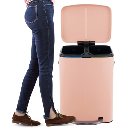 happimess HPM1005G Marco Rectangular 10.6-Gallon Double Bucket Trash Can with Soft-Close Lid, Flamingo Pink, Fingerprint Resistant, Modern, Minimalistic for Home, Kitchen, Office, Bedroom, Bathroom - color: Flamingo Pink