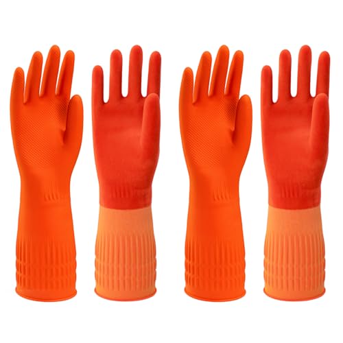 North Tower Kitchen Washing Room Gloves Fleece Lined, Reusable, Waterproof with Extra-Long Cuff & Anti-Slip Design for Household & Kitchen Use,15",2 Pairs Middle - size: Medium（38cm）
