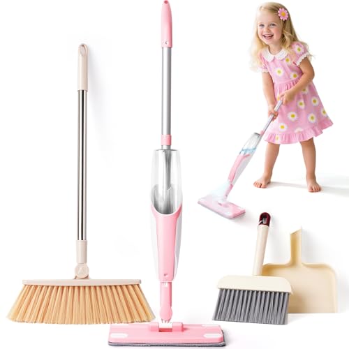 Kids Cleaning Toy Set,Pink Mini Spray Mop Montessori Toys Pretend Play Cleaning Tool for Toddlers with Spray Mop & Kids Broom Dustpan Set Cleaning Toys Gift for Toddlers Girls Boys Age 3+ - size: Pink, style: Cleaning Set