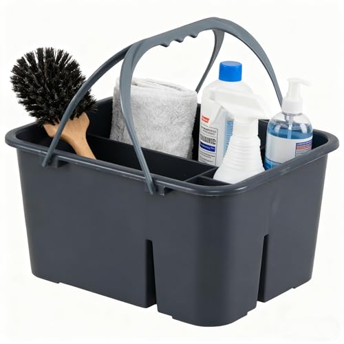 Cleaning Supplies Caddy, Household Tools Organizer with Handle, Large Plastic Bucket, Portable Shower Basket Tote, Gray