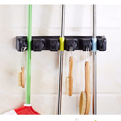 LIFKOME New Broom Holder Wall Mount Space-Saving Mop Hanger Organizer Sturdy Wall Mounted Brush Holder - color: Black