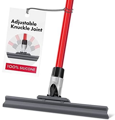 Silicone Floor Squeegee with 55-Inch Long Handle, 12-Inch Single Cast Silicone Blade, 360° Swivel Joint - Multifunction Floor Squeegee for Garage, Concrete Floor, Shower Floor, Glass Windows - size: 12 Inch Blade - 1 Piece Handle
