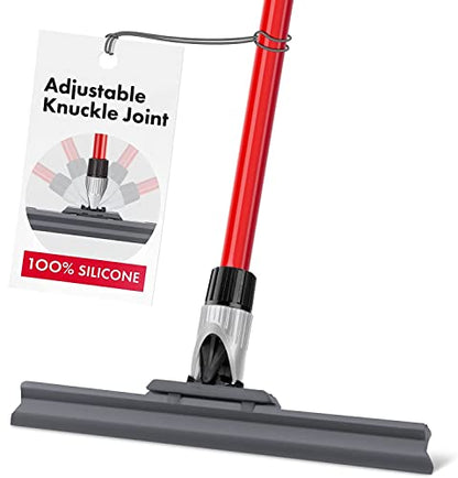 Silicone Floor Squeegee with 55-Inch Long Handle, 12-Inch Single Cast Silicone Blade, 360° Swivel Joint - Multifunction Floor Squeegee for Garage, Concrete Floor, Shower Floor, Glass Windows - size: 12 Inch Blade - 4 Piece Handle