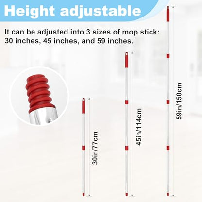 Mop Handle for Ocedar,Spin Mop Replacement Handle Compatible with O Cedar, American Threaded Joint Mop Handle 4-Section 30-to-58 inch Mop Replacement Stick - color: Red