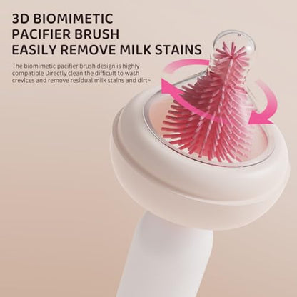 Rechargeable Electric Bottle Brush with Stand - 360° Spin Silicone Cleaner for Baby Bottles, Breast Pumps & Small Household Containers (Pink) - color: Pink