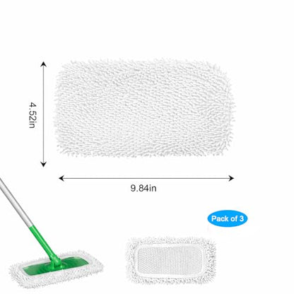 3 Pack Flat Mop Pads Replacement Washable Reusable Wet Dry Floor Cleaning Refill Set for Home Hard Floor(White) - color: White