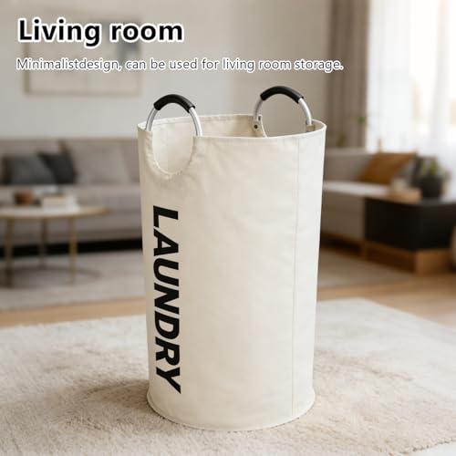 A large 90 liter laundry basket that can be folded for easy carrying. Suitable for bathrooms, laundry rooms, and travel (beige) - color: beige