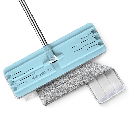 JOYMOOP Flat Mop System, Microfiber Floor Cleaning Tool, 50" Handle with 13" Flat Head, Pale Aqua, Includes Washable Microfiber Pad - color: Pale Aqua, size: 50" Mop with 13" Mop-head