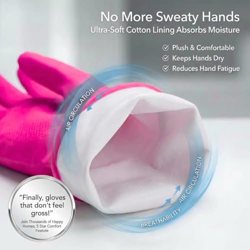 ForPro Natural Rubber Gloves, 6 Pairs Reusable Multi-Purpose Household Cleaning Gloves with Soft Inner Lining, Waterproof & Chemical-Resistant, Cotton Candy, Large - color: Cotton Candy, size: Large