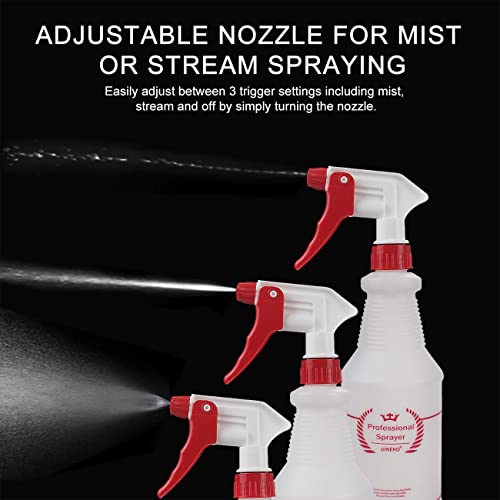 Uineko Plastic Spray Bottle (4 Pack, 32 Oz, All-Purpose) Heavy Duty Spraying Bottles Leak Proof Mist Empty Water Bottle for Cleaning Solution Planting Pet with Adjustable Nozzle and Measurements - size: 32 Oz, 4 Pack