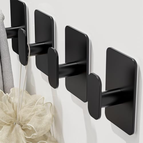 Large Heavy Duty Wall Hooks - 26lb Max, Stainless Steel Adhesive Towel Hooks for Hanging Towel, Coat, Robe, Hat, Sticky Towel Holder for Wall Mount in Bathroom, Shower, Kitchen (Black, 4 Pack) - color: Black