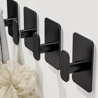 Large Heavy Duty Wall Hooks - 26lb Max, Stainless Steel Adhesive Towel Hooks for Hanging Towel, Coat, Robe, Hat, Sticky Towel Holder for Wall Mount in Bathroom, Shower, Kitchen (Black, 4 Pack) - color: Black