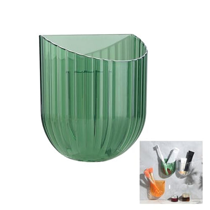 Wall Mounted Storage Holder, Transparent PS Plastic, Clear Green, 3.9x3.5x1.9 Inch, Adhesive Organizer for Cosmetics, Phone, Remote (Green) - color: Green