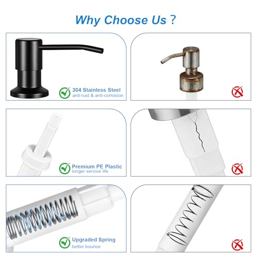 Soap Dispenser for Kitchen Sink, Upgrade Built in Sink Soap Dispenser, Countertop Sink Soap Dispenser Pump with 47" Extension Tube kit, No Need More Refills (Black) - color: Black