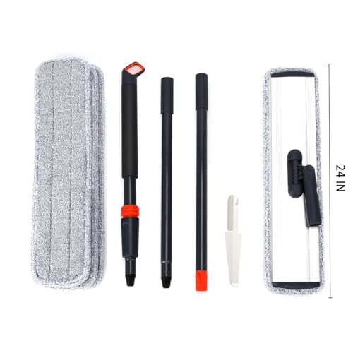 Flat Mop 24in, Heavy Duty Microfiber Wet Mop for Hardwood & Laminate & Tile | Deep clean for hardwood, tile & laminate. 24-inch mop head fits most homes. Includes 4 durable reusable pads & adj. handle. - color: 24 in Mop Set