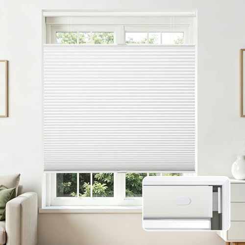 Joydeco No Tools No Drill Blinds for Indoor Windows, Cordless Window Blinds Cellular Shades Top Down Bottom Up Blackout Honeycomb Blinds Thermal Insulated Noise Reduction (White, 23" W x 64" H) - color: A - White, size: 23"W x 64"H