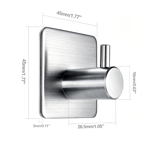 Fotosnow Adhesive Wall Hooks, 15lbs Stainless Steel Heavy Duty No Drill Towel Hooks for Bathroom Kitchen Entryway Dorm-6 Packs - color: Silver-6 Pack