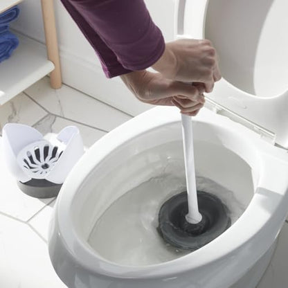 Clorox Toilet Plunger with Hideaway Holder Caddy Heavy-Duty Compact Design with Non-Skid Rubber Base for Bathroom Convenient Storage Toilet Unclogger, 6.5x19.5-Inch, White - size: 1-Pack