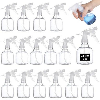 24 Pcs Refillable Spray Bottles, Small 8 oz Plastic Spray Bottles with Adjustable Nozzles for Gardening, Hair Care, Cleaning