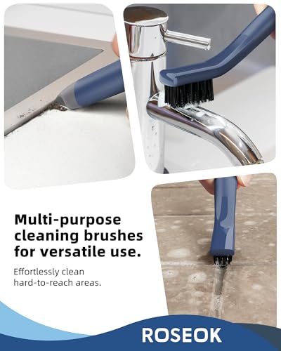 ROSEOK Grout Cleaner Brush Set, Detail Cleaning Brush Set, Crevice Scrub Brushes for Tile, Sink, Corners, Drains, Crevice Cleaning, Deep Clean Brush Set for Edge, Blue