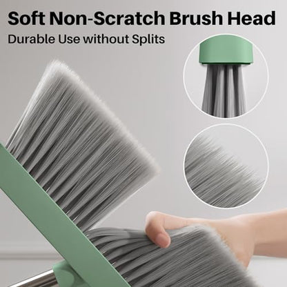 JOYMOOP Dark Teal Green Broom and Dustpan Set, Upright Angle with Built-in Comb Teeth, Ideal for Home, Office, Hardwood, Pet Hair - color: Dark Teal Green