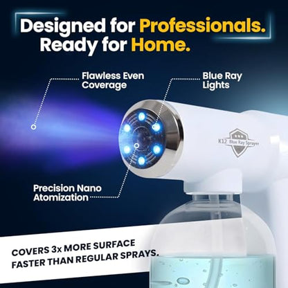 Professional Disinfectant Nano Spray Gun, Ultra Fine Atomizer Sprayer,White | Continuous Spray Bottle with Blue Light, Easy to Use Lightweight and Rechargeable Sanitizer Gun, Multipurpose Fogger Machine - color: White