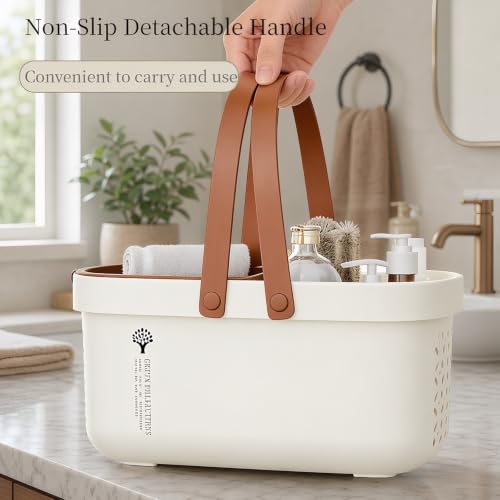 Pulseplay Plastic Shower Caddy Basket with Handle Portable Bath Tote Basket Bin for Bathroom Kitchen College Dorm Gym(Cream) - color: Cream