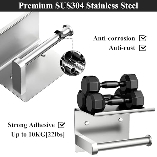 Tindbea Heavy Duty Toilet Paper Holder with Shelf, Adhesive or Screw Wall Mount Toilet Tissue Roll Holder, Rustproof & Multifunctional Stainless Steel Bathroom Storage Dispenser (Brushed Nickel) - color: A-brushed Nickel