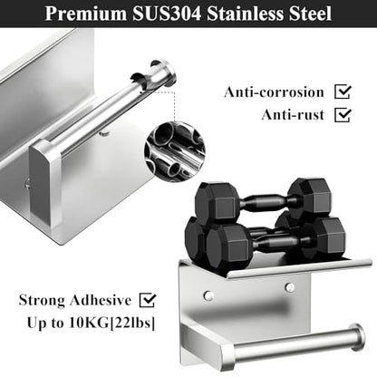 Tindbea Heavy Duty Toilet Paper Holder with Shelf, Adhesive or Screw Wall Mount Toilet Tissue Roll Holder, Rustproof & Multifunctional Stainless Steel Bathroom Storage Dispenser (Brushed Nickel) - color: A-brushed Nickel