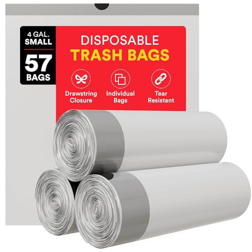 Small Trash Bags 4 Gallon Trash Bags Drawstring - 57 White Unscented Small Garbage Bags | Waste Basket Plastic Trash Can Liners | Bathroom House Cleaning Supplies - style: With Drawstrings