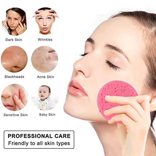 50-Count Compressed Facial Sponges for Daily Cleansing and Gentle Exfoliating, 100% Natural Cellulose Spa Sponge Perfect for Removing Dead Skin, Dirt and Makeup - color: Pink