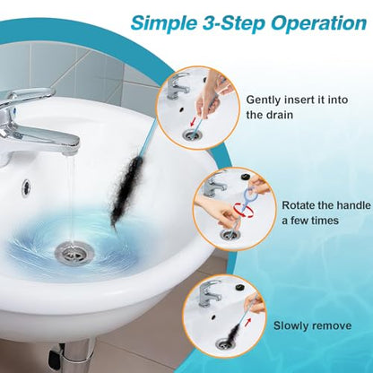 50 Inch Drain Snake Hair Drain Clog Remover Tool for Bathroom Sink – 4 Pack | Reusable Brush, 50-Inch Break-Resistant Steel Wire Rope with Nylon Coating, 0.27-inch wand for Shower Drain Cleaning