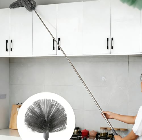 Washable Cobweb Duster Kit with Telescoping Aluminum Pole | Includes 2 Duster Heads & Corner Brush for High Ceilings, Fans, and Hard-to-Reach Areas