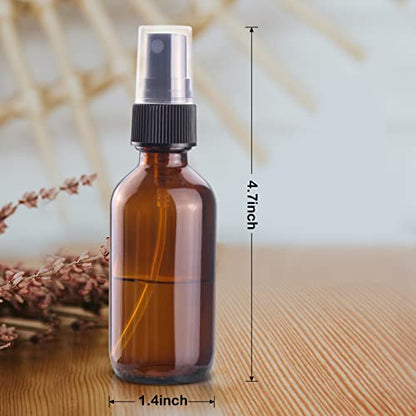 Wedama 2 oz Mini Glass Spray Bottles, Empty Small Spray Bottles with Funnel Dropper, Fine Mist for Hair, Travel, Plants, Cleaning Solutions and Skin Care (4 Pack Amber) - color: Amber, size: 2 Ounce (Pack of 4)