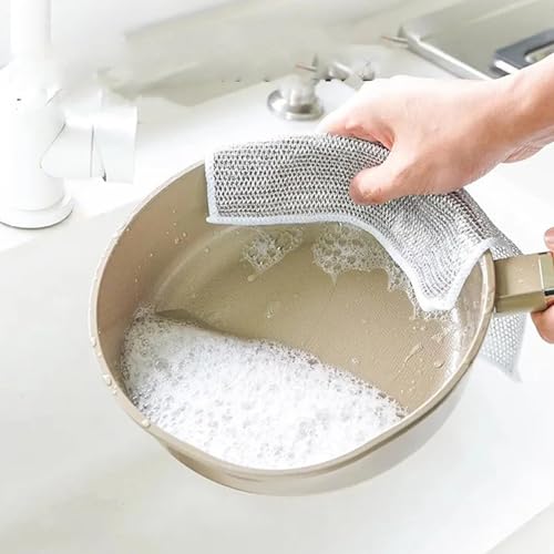 Estink Wire Dishwashing Rag, Multipurpose Rust Removal Double Side Steel Wire Dish Towel with Polyester Material for Household Kitchen Bathroom Cleaning
