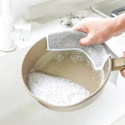 Estink Wire Dishwashing Rag, Multipurpose Rust Removal Double Side Steel Wire Dish Towel with Polyester Material for Household Kitchen Bathroom Cleaning