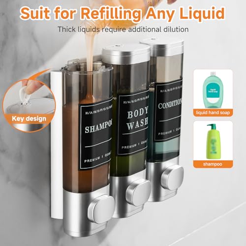 Shampoo and Conditioner Dispenser,Shower Dispenser 3 Chamber No Drill Wall-Mounted Shampoo Dispenser for Shower Wall Mounted Shower Soap Dispenser for Bathroom Hotel Large Capacity,Light Silver - color: Light Silver 3 Chamber